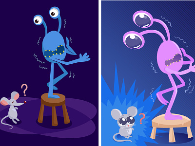 Scaredy Alien alien blue chair character cute fear illustration mouse purple remake scared throwback vector
