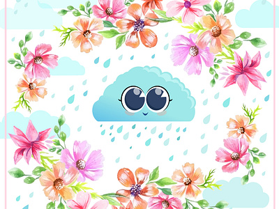 Rain character cloud cute cute adorable drop droplet eyes rain watercolor watercolour painting