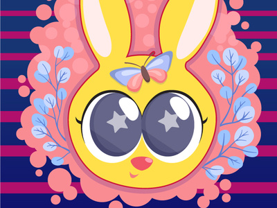 Bunny bunny butterfly character cute cute animals illustration kawaii leaf manga retro vector