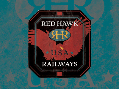 Red Hawk Railways baggage label baggage hawk label rail railway red train