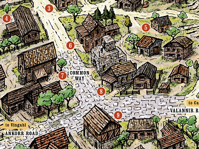 Rafhalon adventure fantasy illustration interactive map village
