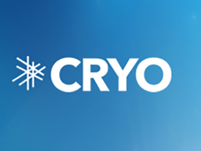 CRYO blue cold cryo cryoanalgesia ice logo medical pain management white.