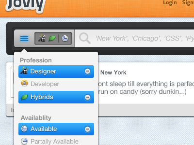 Search v2.0 for Jovly.com css css3 ui ux web design