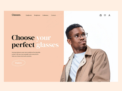 Glasses e-commerce hero section branding hero section home page landing page ui uiux web website
