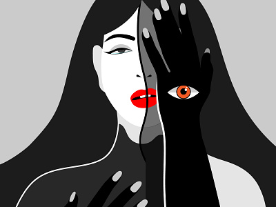 Other side art artist artwork black eye female flat girl illustration lips nft nftart red ufo ufocollection vector white woman yin and yang
