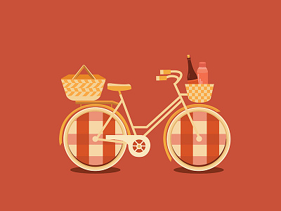 Time for a picnic basket bbq bicycle bike flat illustration picnic summer vector wine