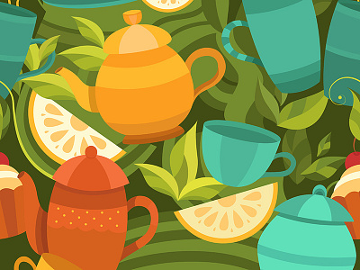 Packaging green tea design green green tea illustration kettle leaves pack packaging pattern seamless tea vector