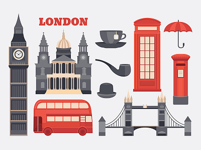 London illustration big ben booth britain england english flat great britain illustration london red bus telephone uk