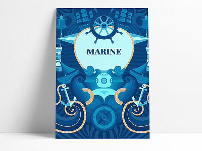 Sea time anchor background blue compass flat helm illustration lighthouse marine nautical sea ship