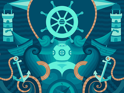 Marine background anchor background blue compass flat helm illustration lighthouse marine nautical sea ship