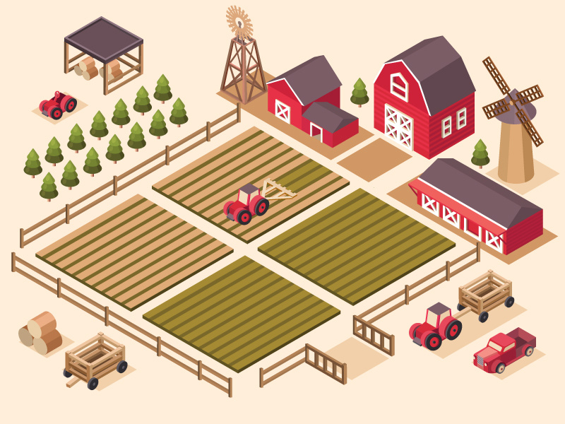 Farm - isometric illustration by Dasha Efremova on Dribbble