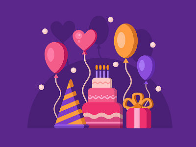 Illustrations - Happy birthday air balloon banner birthday cake happy happy birthday hat holiday illustrations party sweet