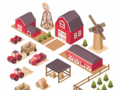 Farm isometric illustration 3d barn farm farmhouse farming house illustration isometric isometry landscape tractor windmill