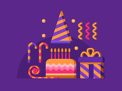 Illustrations - Happy birthday banner birthday blower cake candy gift greeting happy happy birthday illustration party party hat