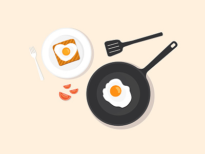 Flat illustration - breakfast breakfast dish egg flat fried egg illustration lunch omelet omelette pan toast top