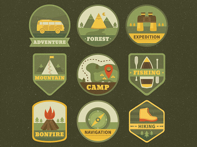 Camping badges badges boat camp camping emblem illustration logo mountain outdoor symbol tent vintage