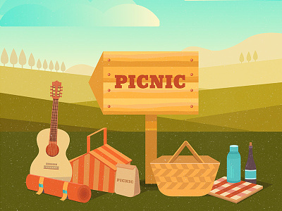 Summer soon barbecue bbq food grass guitar illustration meadow outdoors picnic pointer summer