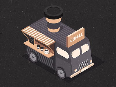 Сoffee 3d black bus cafe coffee cup cup of coffee food illustration isometric isometry truck