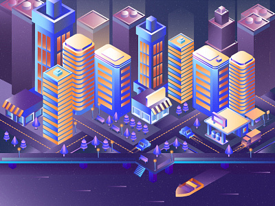 Night city biulding city illustration isometric isometry megalopolis modern night skyline skyscrapers smart vector