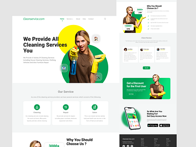 Cleaning Landing Page animation app art branding clean design flat graphic design icon illustration illustrator logo logo design minimal typography ui ux vector web website