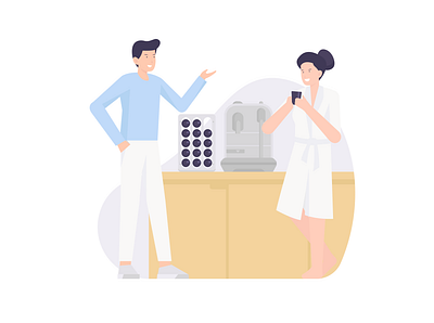 Morning Coffee chat coffee coffee machine coffee shop couple design illustration morning simple user interface vector