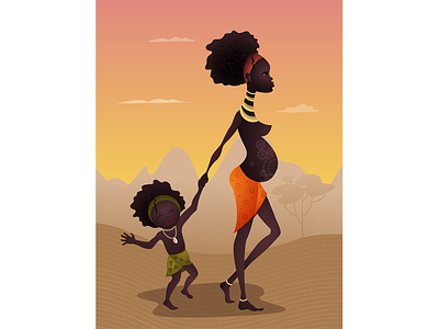 African tribal girl adobe illustrator africa african care character child desert design family girl illustration love mother motherhood pregnant safari tribe vector vectorillustration woman