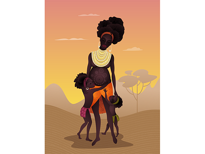 African woman from a tribe adobe illustrator africa african baby character children design family hug illustration illustrator love mother motherhood pregnant safari tribe vector vectorillustration woman