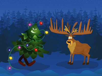 Funny Christmas card 2d adobe illustrator angry cartoon character christmas comic deer furtree garland holiday illustration vector xmas