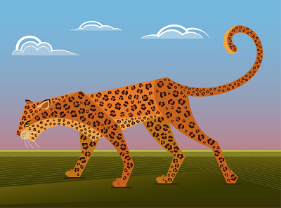 Leopard in savanna adobe illustrator africa animal cartoon design illustration leopard predator safari savanna tiger vector