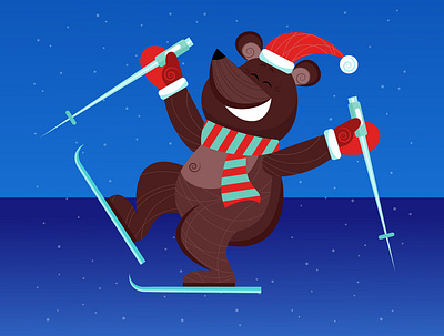A happy bear skiing in cold snowy weather active adobe illustrator animal bear bear character cartoon cartoon bear character cheerful christmas christmas mood cold comic frosty happy illustration ski sport vector winter