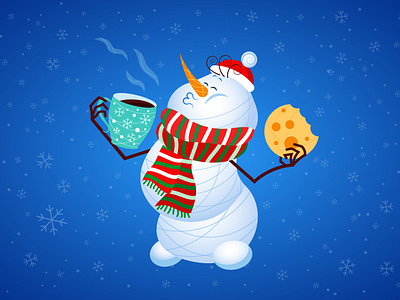Snowman drinking cacao
