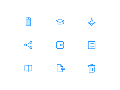 Blue Icons blue document icon icons illustration money phone school settings share sketch