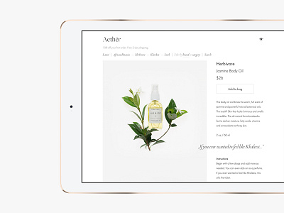 Aethēr ↠ Product detail page branding design flat ipad logo photography type typography ui ux web website