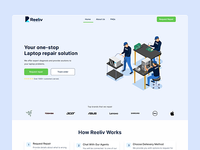 Reeliv Website home page landing page repair website ui design uiuxdesign website