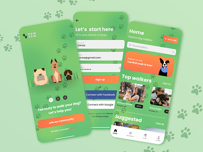 Dog Walking App animal app branding care design dog nature ui ui design uidesign uiux web