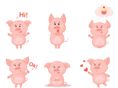 piggy set animals cartoon character cute cute animals illustration pig piggy stickers vector