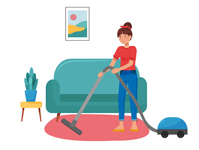 Stay at home and clean character clean girl illustration stay home stayhome vector woman