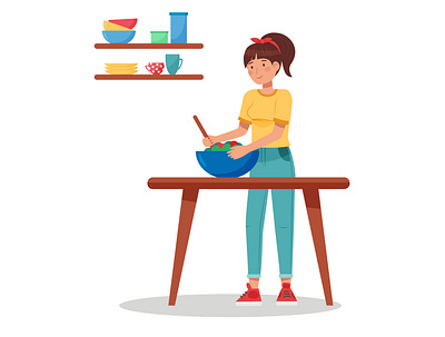 Stay at home and cook character cook flat illustration stay at home stayhome vector woman