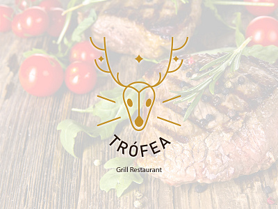 Trófea grill restaurant logo concept deer emblem gold icon icondesign logo logodesign logotype minimal restaurant stroke