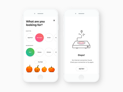 Ecook App: No internet & Filter categories ecook egg filter food logo no internet not connect opps recipes