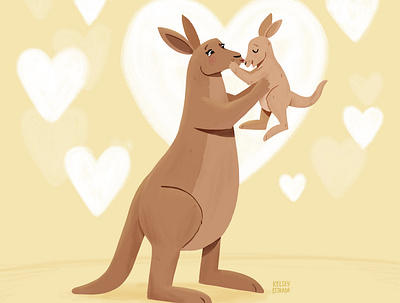 Kangaroo Kisses cute digitalart greetingcard hearts illustration illustrator kangaroo kidart kiss love parent procreate smooch