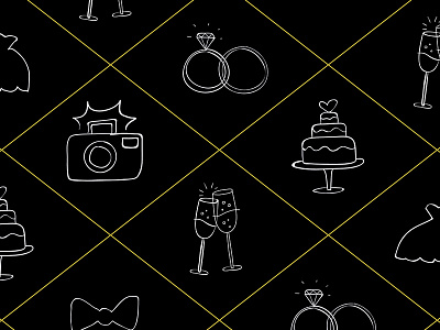 Wedding Pattern black cake camera gold icons illustration premarital rings toast vector wedding