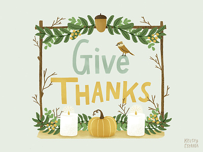 Happy Thanksgiving! acorn fall forest illustration illustrator pumpkin thankful thanks thanksgiving woodland