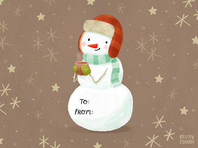 Christmas Gift Tag Freebie christmas cute gifttag hotchocolate illustration illustrator kidart scarf snowman stars winter