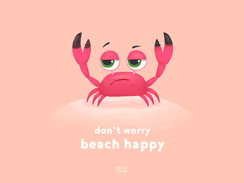 Don't Worry Beach Happy beach crab cute freebie happy illustration illustrator newsletter pink quote summer wallpaper