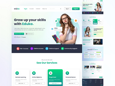 Eduka - Educational Landing Page course selling website edtech education educational landing page educational website home homepage landing landing page language learning learning website online course online learning site ui uikit uxbrainy virtual education web site website