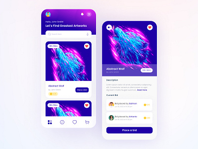 NFT Auction - NFT Marketplace Mobile App app app design auction best buying creative design ecommerce edu app mobile mobile app modern nft nft app nft market nft marketplace selling ui uiux uxui