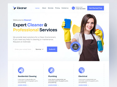 Kleaner - Home Service Website Concept cleaning cleaning services design home home service homepage inspiration landing page nfts website popular product design saimon service ui ui design uiux uiux design web design website website design