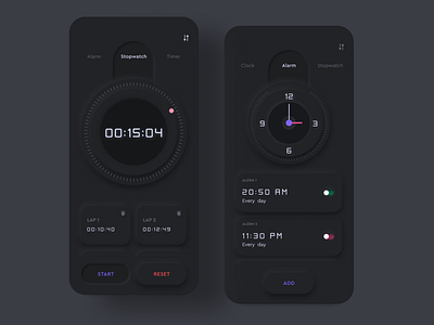 Alarm Clock App ( Neumorphism UI Dark & Light)