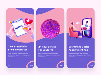 Onboarding Screen- Doctor Appointment App android app application appointment covid 19 creative doctor doctor meet illustration ios minimal mobile app onboarding patients screen ui design userinterface ux design video call